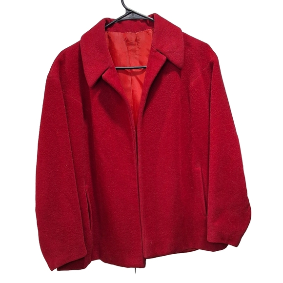 Monte-Sano & Pruzan~Women VTG 60s Red Swing Coat~NY Couture~Open Front~ONE SIZE - Picture 2 of 10